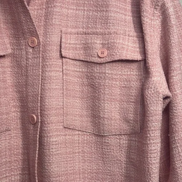 Aritzia‎ Babaton Tweed Jacket L XL Pink Oversized Shacket Pockets Buttons Collar - Picture 3 of 7